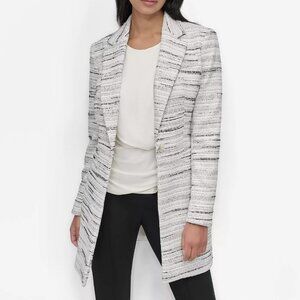 DKNY Women's Tweed Notch-Collar One-Button Long Blazer White Size 2 NEW